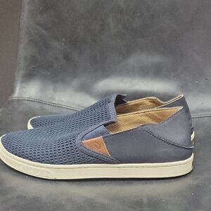OluKai Blue and Tan Slip-On Loafers Breathable Comfort